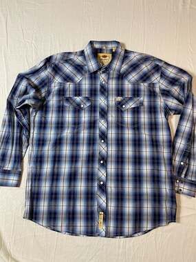 Larry Mahan Cowboy Collection Men's Blue Plaid Pearl Snap Shirt (1258)